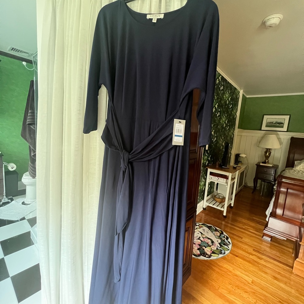 Chaus Blue 3/4 Sleeve Crew Neck Dress